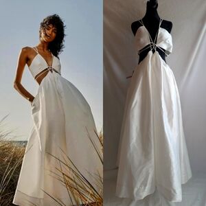 bhldn juliana high-neck side-slit stretch crepe maxi dress Anthropologie BHLDN Juliana High Neck Side Slit Crepe Maxi Dress 6 Brown